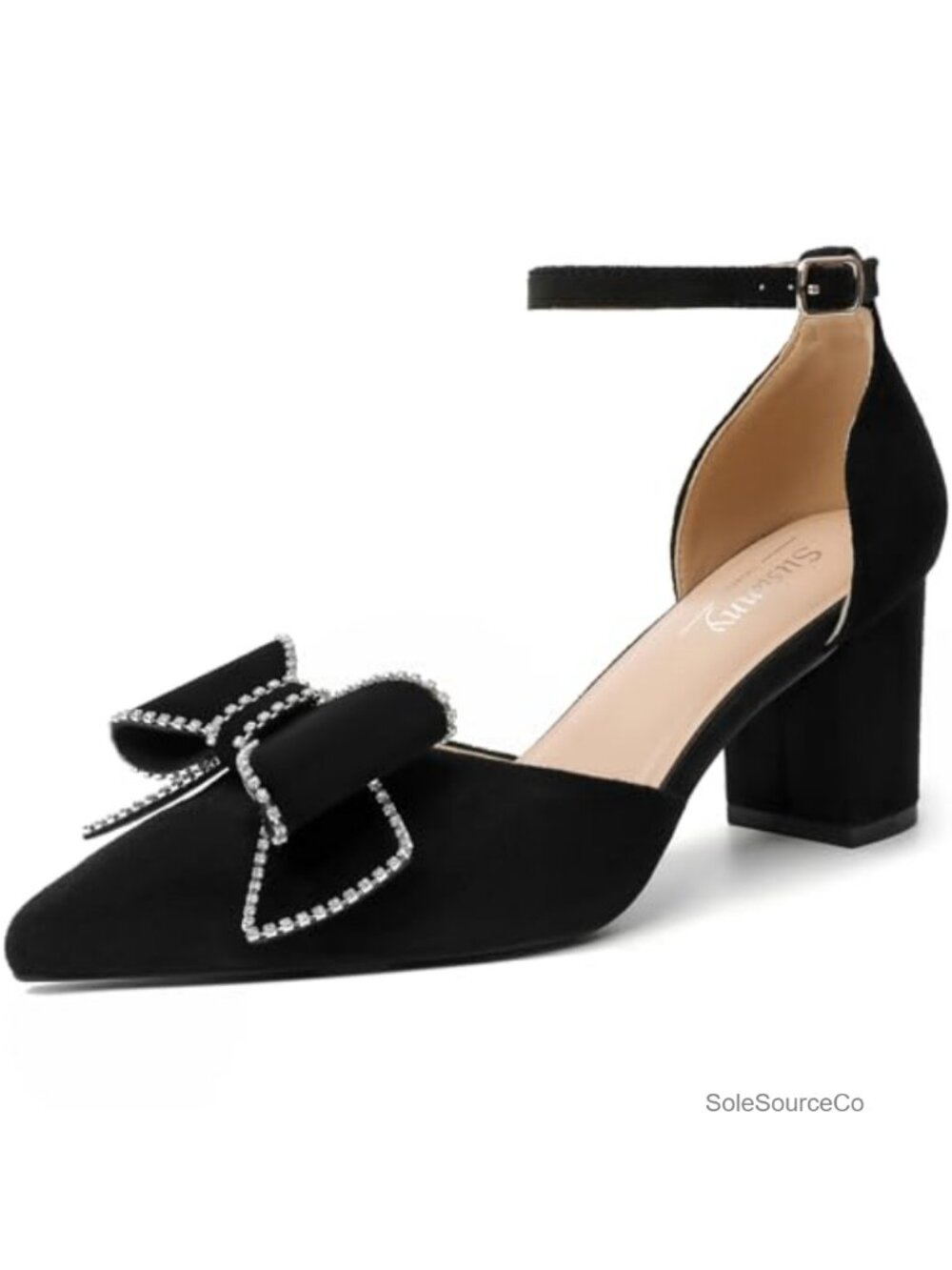 Kitten Block Heels for Women Pointed Toe Slingback Suede Pumps